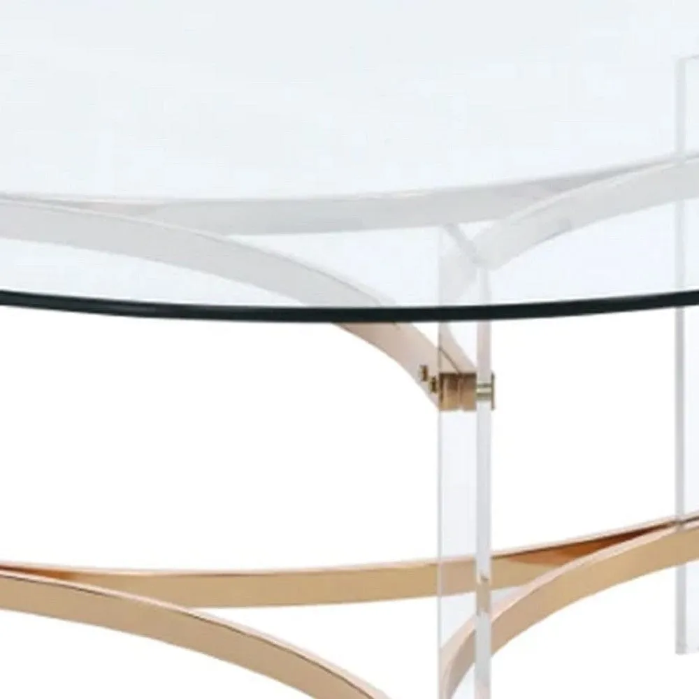 Hale 41 Inch Round Coffee Table, Glass Top, Acrylic Legs, Clear, Gold By Casagear Home