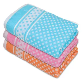 Heart HomeDot Printed Super Soft, Fluffy, and Absorbent, Cotton Bath Towel Perfect for Daily Use, 30"x60"- Pack of 3 (Sky Blue & Pink & Orange)