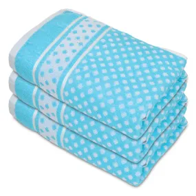 Heart HomeDot Printed Super Soft, Fluffy, and Absorbent, Cotton Bath Towel Perfect for Daily Use, 30"x60"- Pack of 3 (Sky Blue)