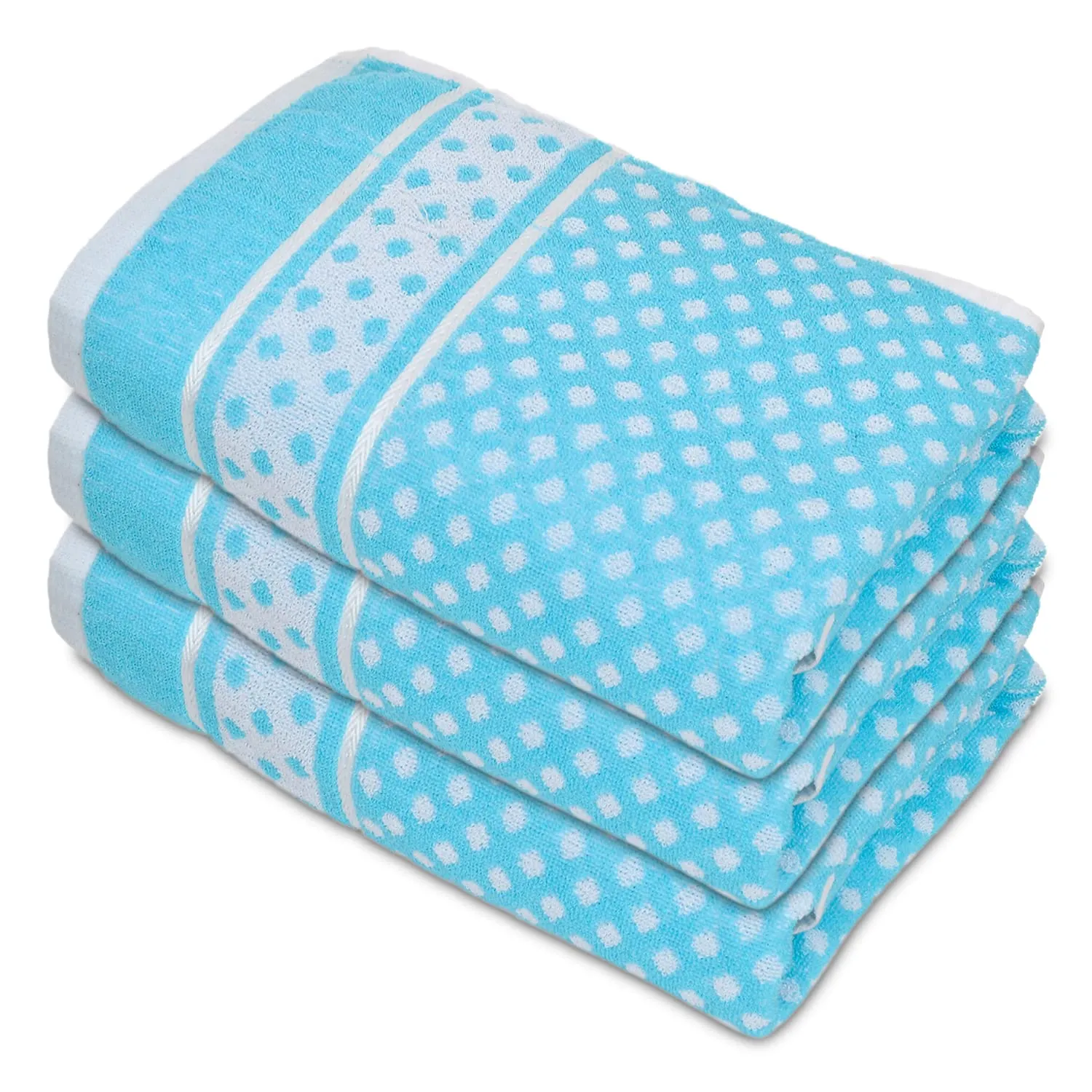 Heart HomeDot Printed Super Soft, Fluffy, and Absorbent, Cotton Bath Towel Perfect for Daily Use, 30"x60"- Pack of 3 (Sky Blue)