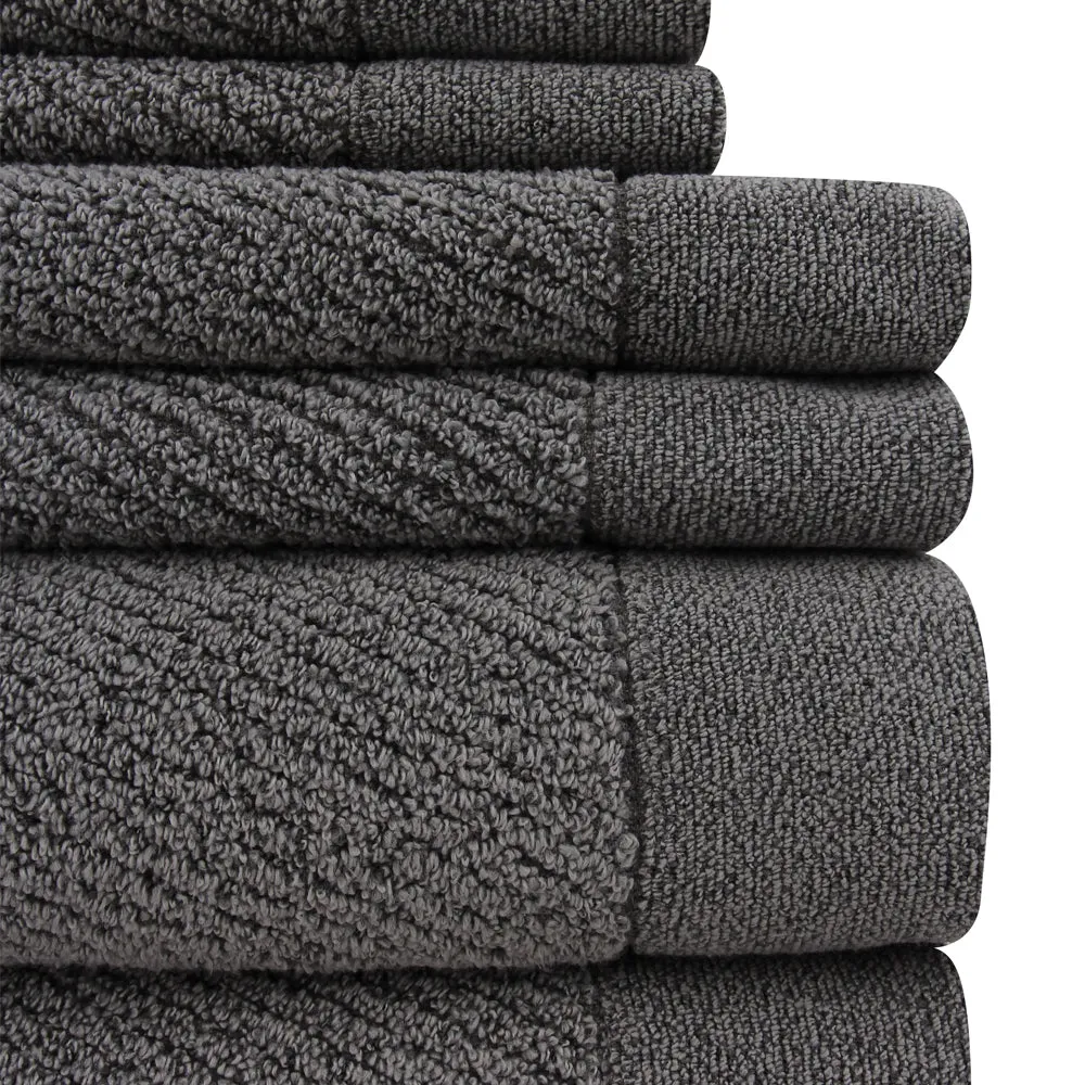 Hokime Ribbed Towels, Bath Towel Set - 6 Piece, Shitake Grey
