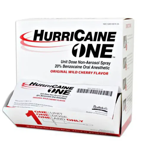 Hurricane One Oral Pain Relief Unit Dose Sprays 0.5 mL with 20% Benzocaine (25/Box)