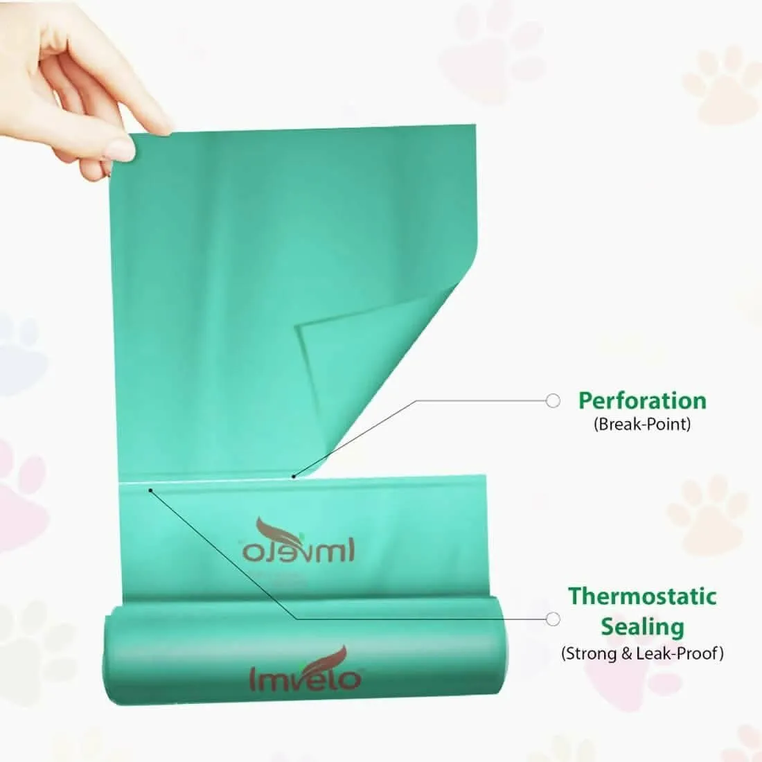 IMVELO GREEN YOUR HYGIENE Compostable Dog Poop Bags (60 Bags) 2 Rolls | Leak Proof Pet Waste Garbage Bags (Pack of 2, Green)