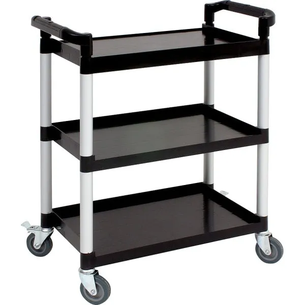 Large 3 Tier PP Catering Clearing Trolley Black Shelves
