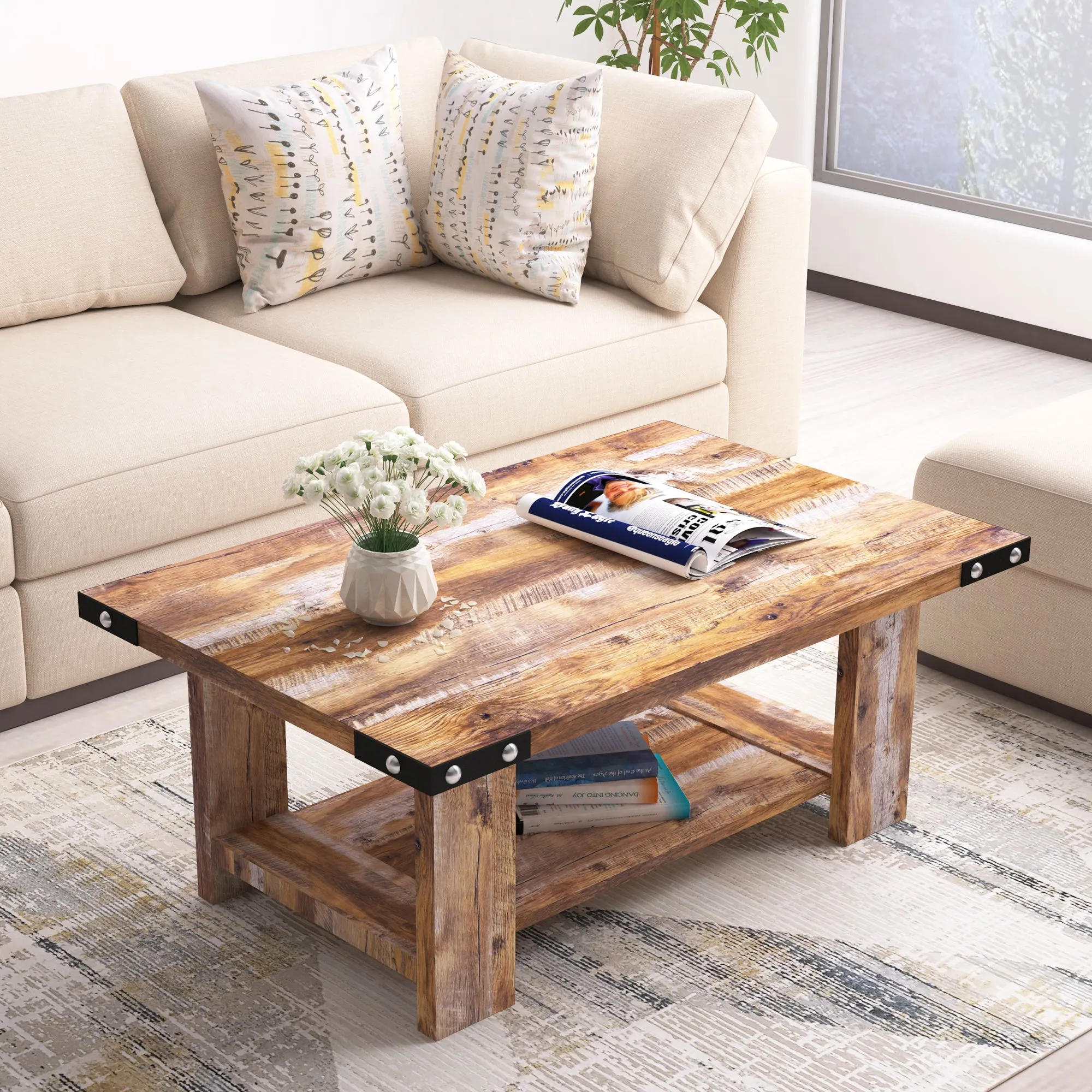 Lazywud Coffee Table For Living Room (Yukon Oak)