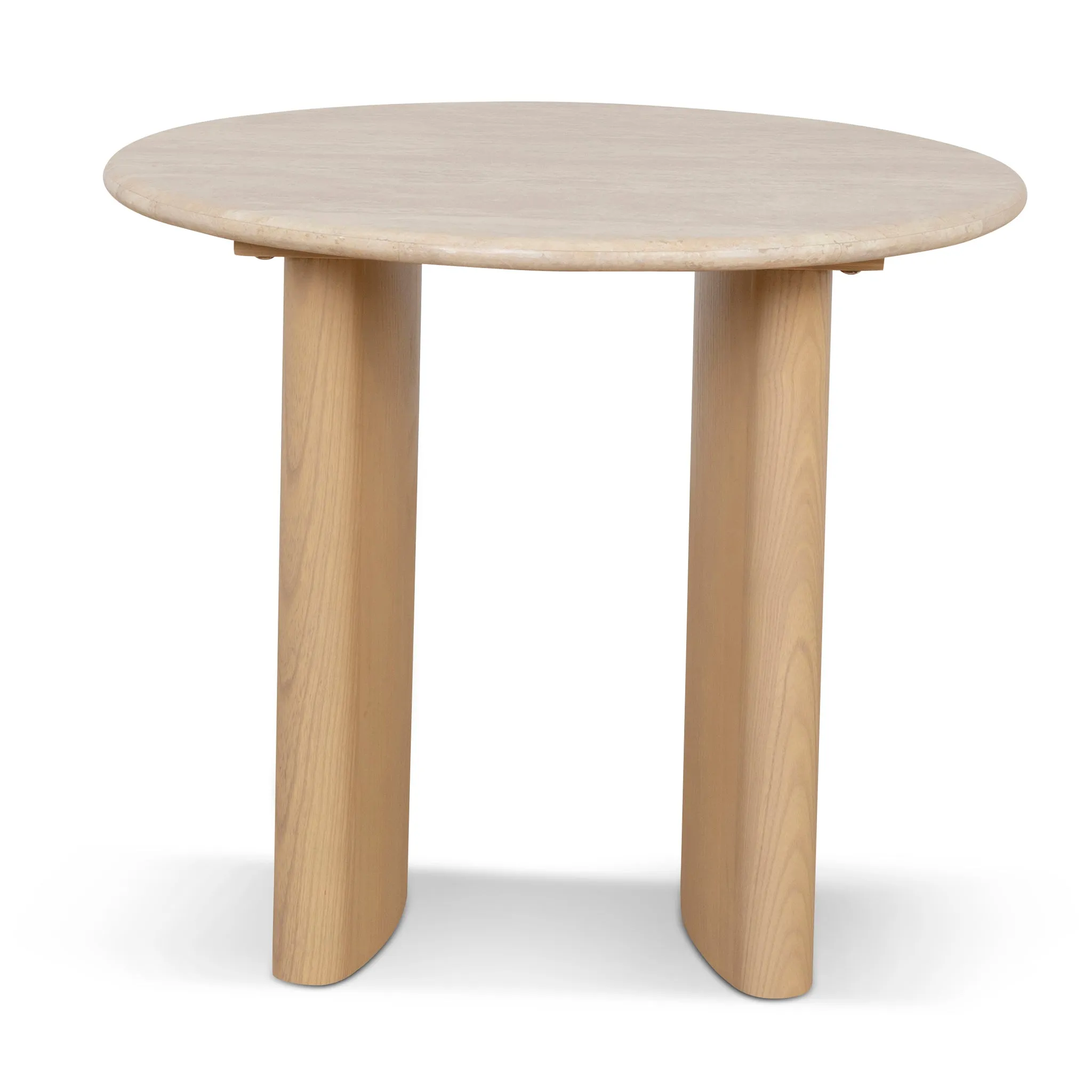 Linden 60cm Travertine Top Side Table - Creme Ash