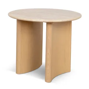 Linden 60cm Travertine Top Side Table - Creme Ash