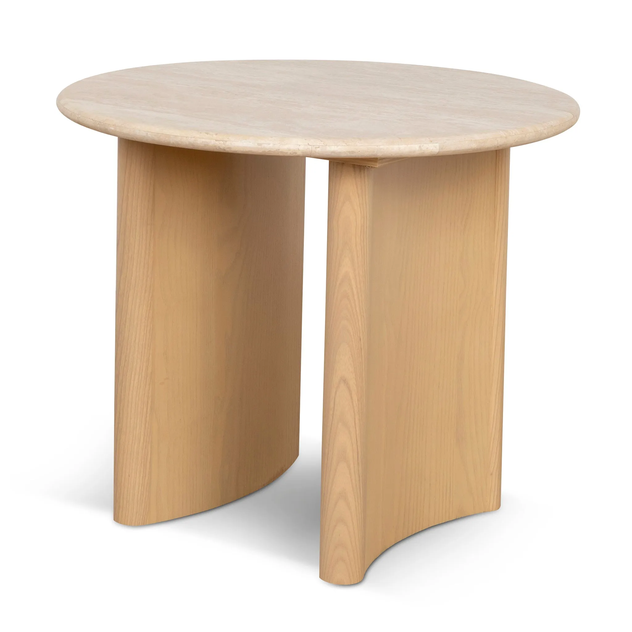 Linden 60cm Travertine Top Side Table - Creme Ash