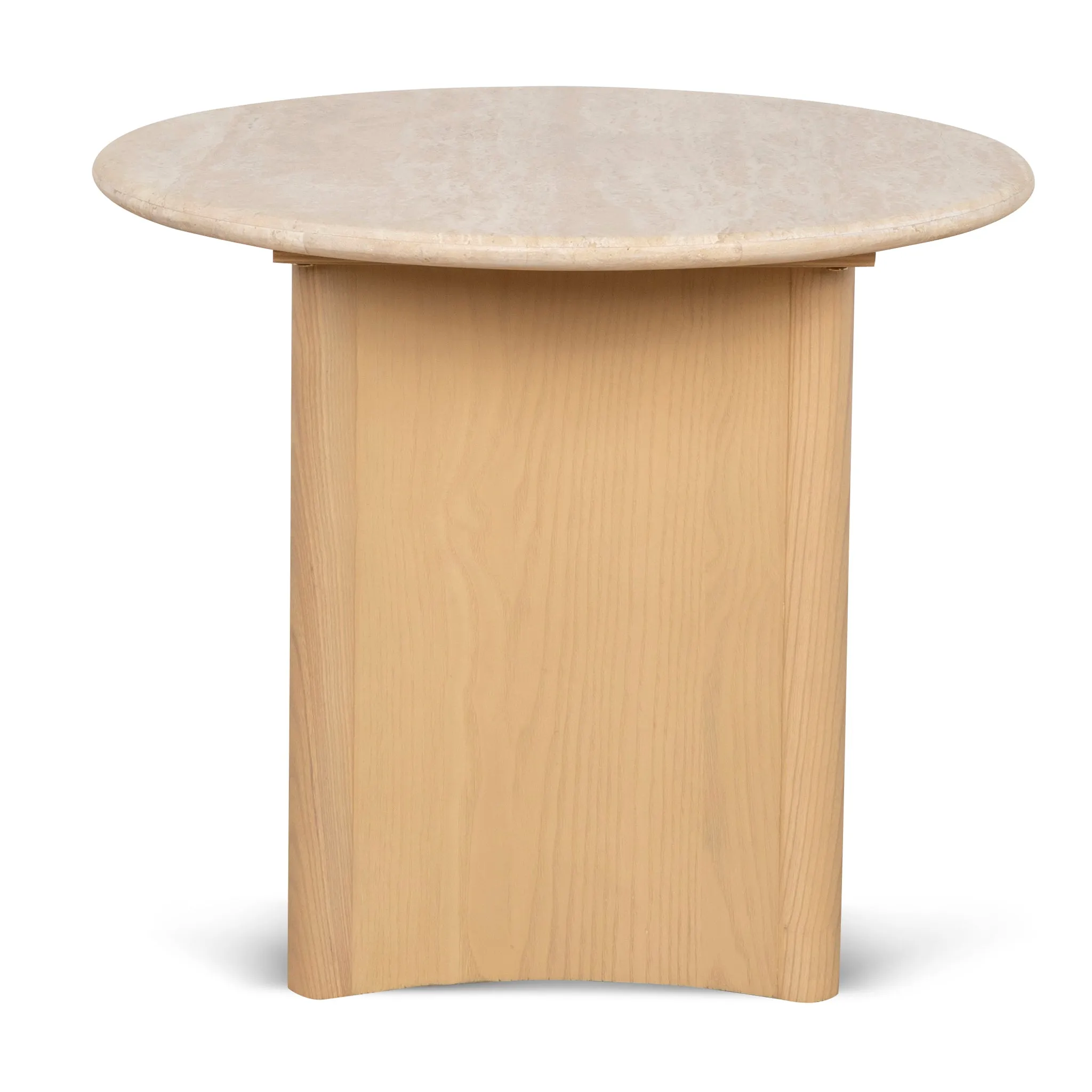 Linden 60cm Travertine Top Side Table - Creme Ash