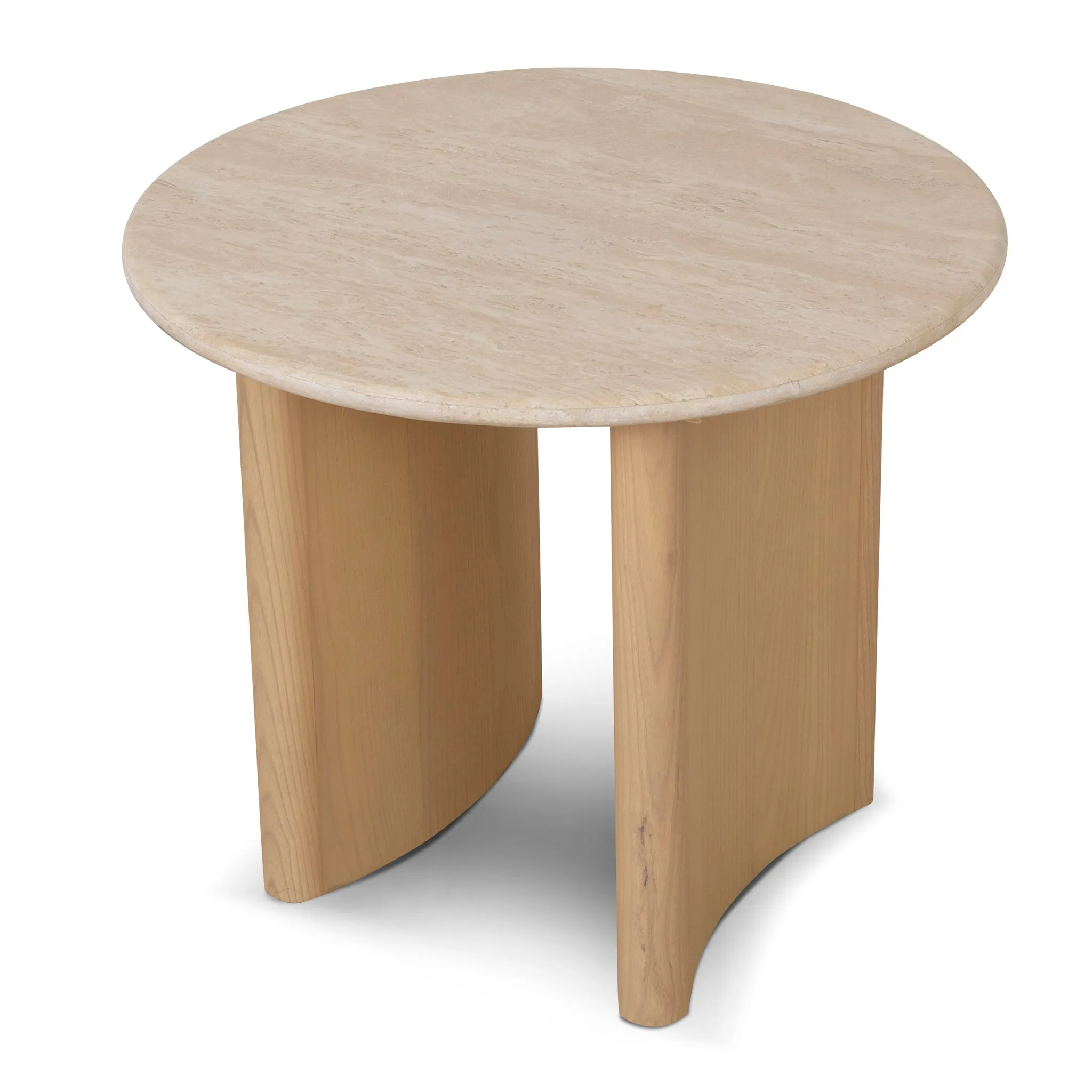 Linden 60cm Travertine Top Side Table - Creme Ash