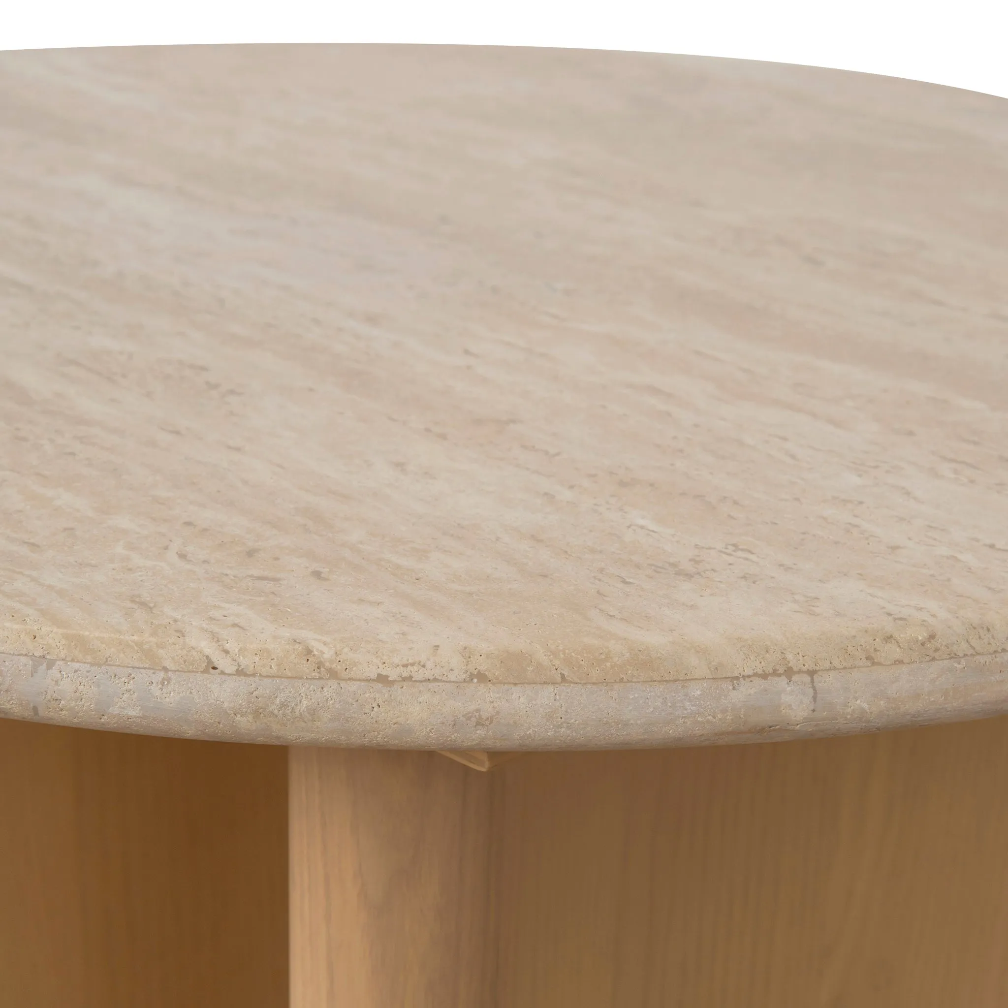 Linden 60cm Travertine Top Side Table - Creme Ash