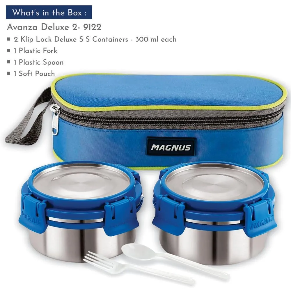 Magnus Avanza 2 Deluxe Stainless Steel Lunch Box | Airtight, Leakproof, Insulated | Ideal Lunch Box for Kids | Lunch Boxes for Office Men and Women | Compact Design with Carrying Pouch