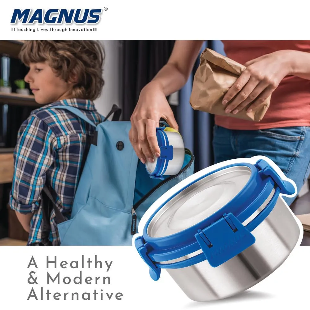 Magnus Avanza 2 Deluxe Stainless Steel Lunch Box | Airtight, Leakproof, Insulated | Ideal Lunch Box for Kids | Lunch Boxes for Office Men and Women | Compact Design with Carrying Pouch