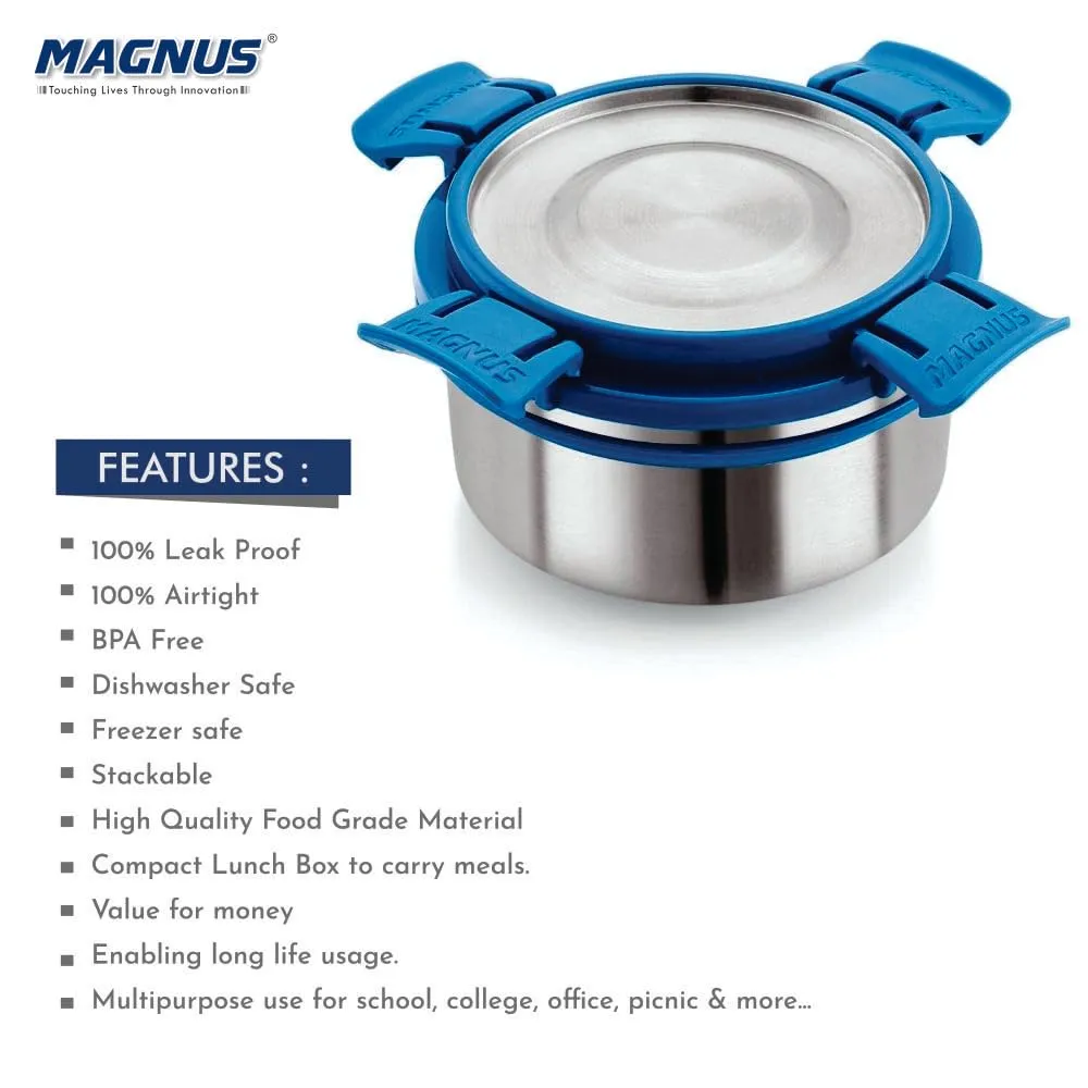 Magnus Avanza 2 Deluxe Stainless Steel Lunch Box | Airtight, Leakproof, Insulated | Ideal Lunch Box for Kids | Lunch Boxes for Office Men and Women | Compact Design with Carrying Pouch