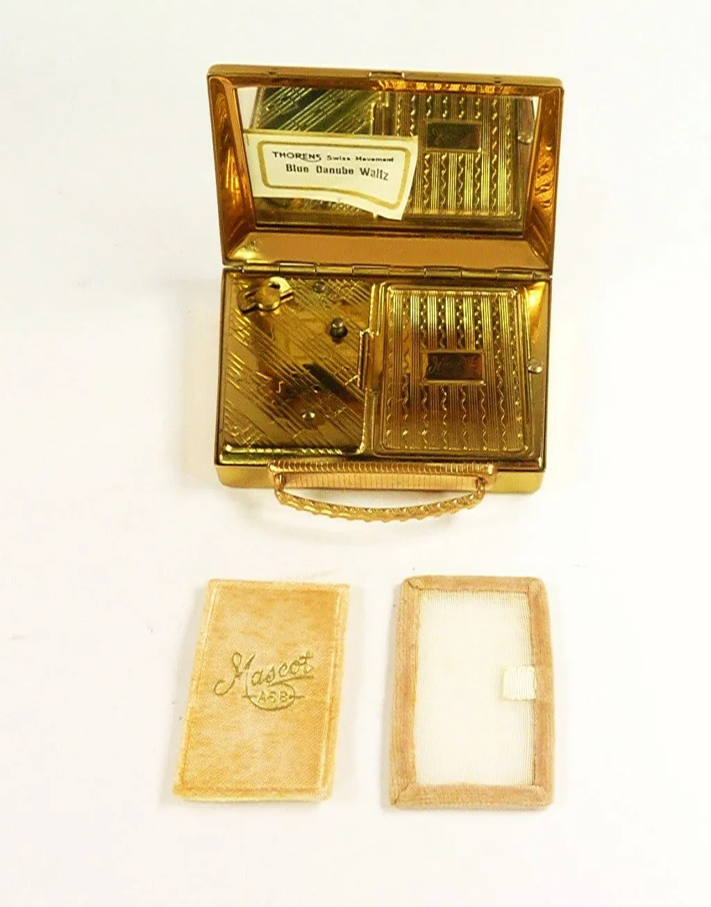 Mascot Musical Handbag Shaped Powder Compact With Puff And Sifter 1950s Unused