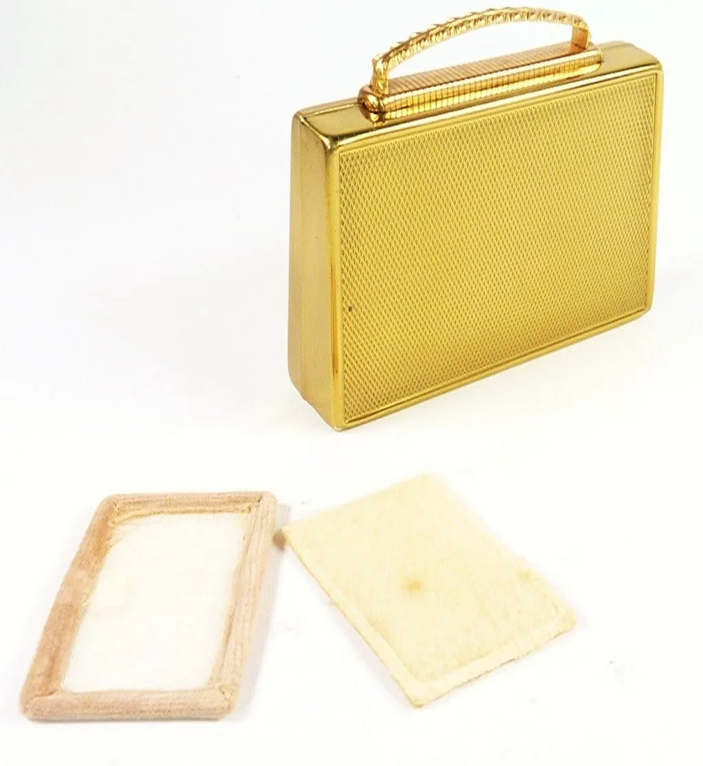 Mascot Musical Handbag Shaped Powder Compact With Puff And Sifter 1950s Unused