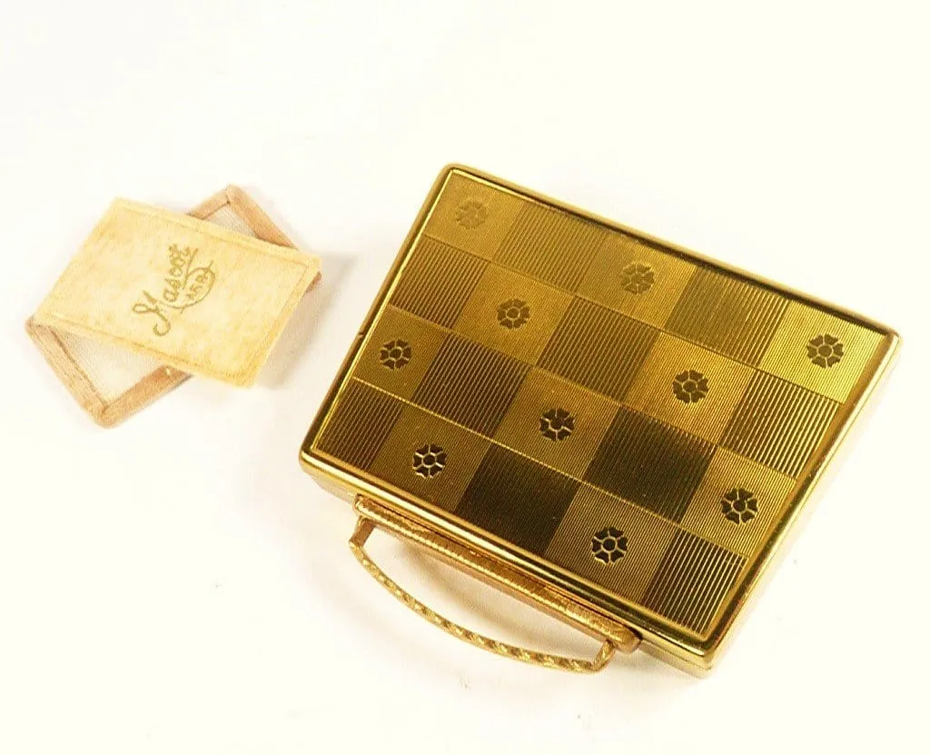 Mascot Musical Handbag Shaped Powder Compact With Puff And Sifter 1950s Unused
