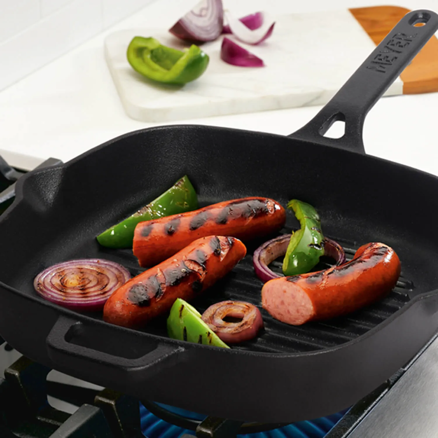 Meyer Cast Iron 2pcs Set - 25cm Grillpan   28cm Flat Dosa Tawa