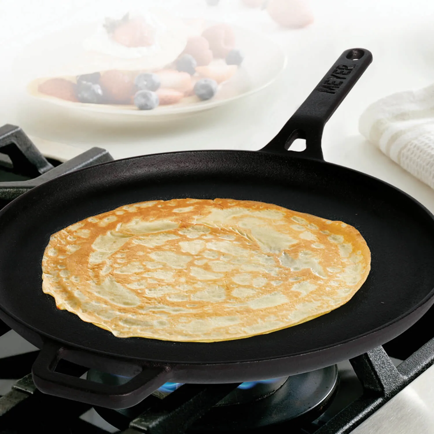 Meyer Cast Iron 2pcs Set - 25cm Grillpan   28cm Flat Dosa Tawa