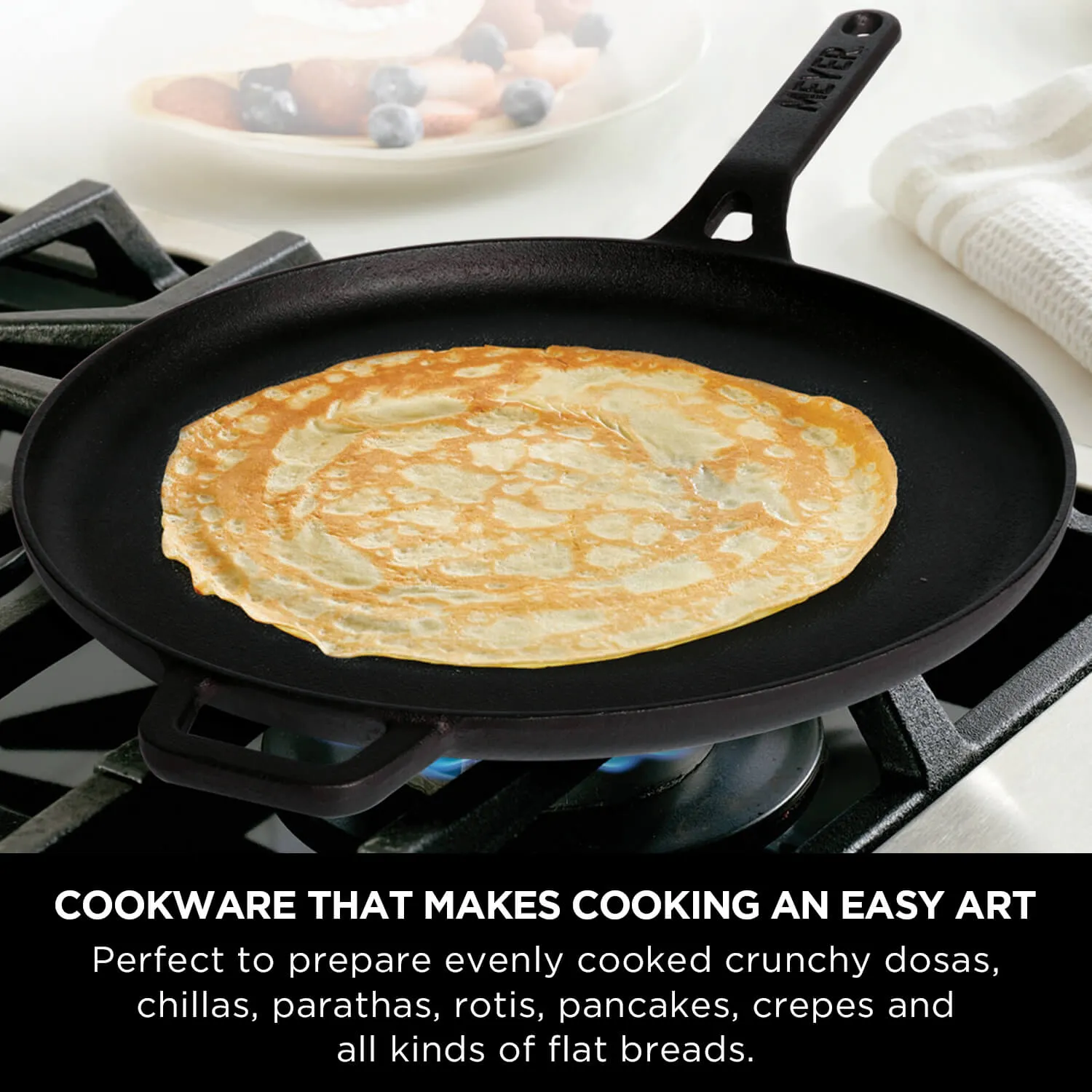 Meyer Cast Iron 2pcs Set - 25cm Grillpan   28cm Flat Dosa Tawa