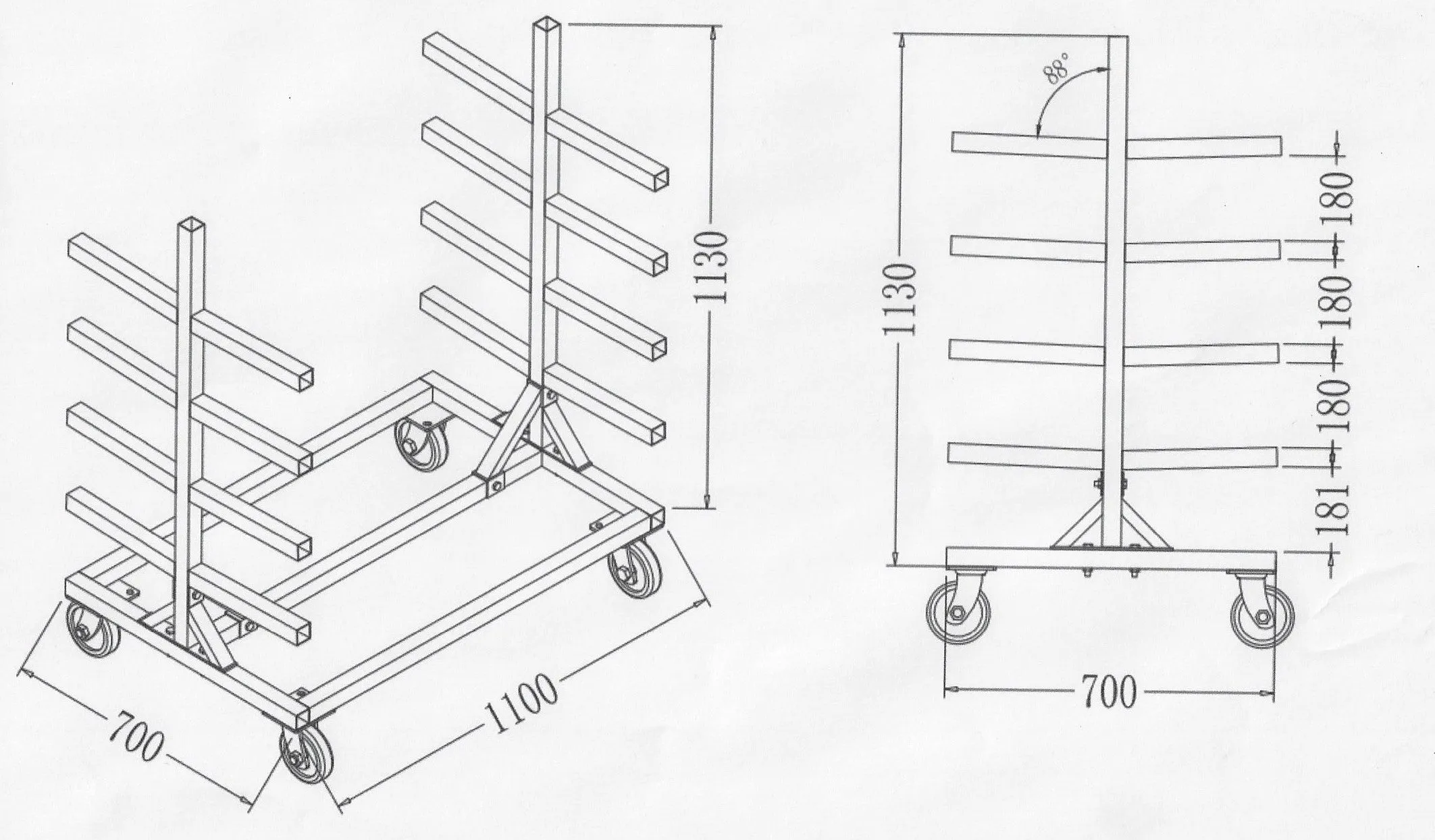 Mobile Pipe Trolley, 500KG Load Capacity