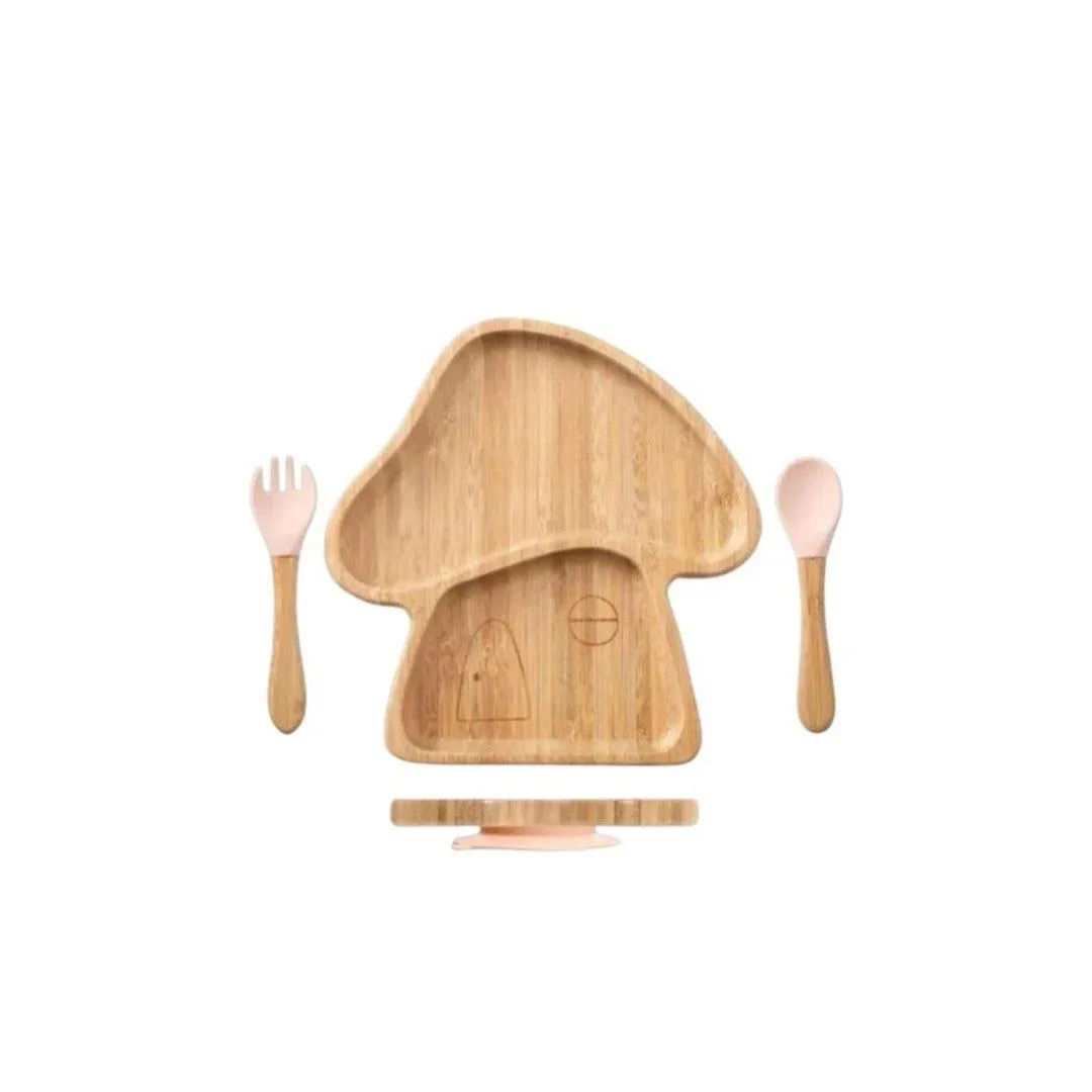 Mushroom Shaped Eco-friendly children's suction diner plate set - 100% bamboo