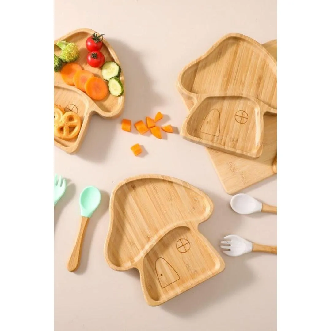 Mushroom Shaped Eco-friendly children's suction diner plate set - 100% bamboo