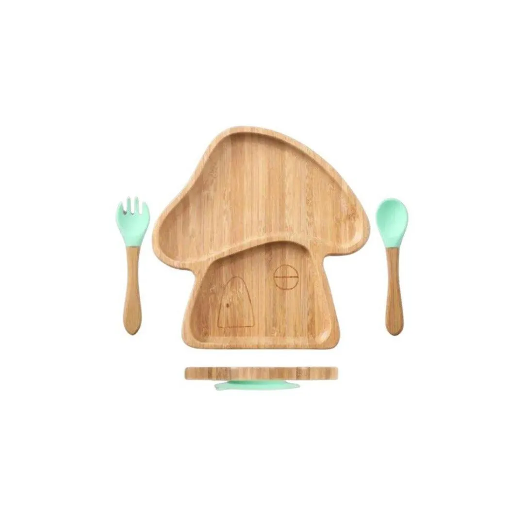 Mushroom Shaped Eco-friendly children's suction diner plate set - 100% bamboo