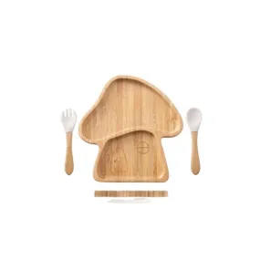 Mushroom Shaped Eco-friendly children's suction diner plate set - 100% bamboo