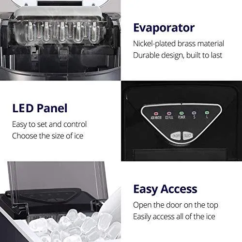 Northair Stainless Steel Portable Countertop Ice Maker with Ice Scoop and Basket 26 lb. Daily Capacity - Black