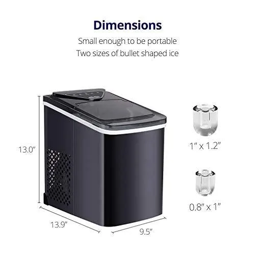 Northair Stainless Steel Portable Countertop Ice Maker with Ice Scoop and Basket 26 lb. Daily Capacity - Black