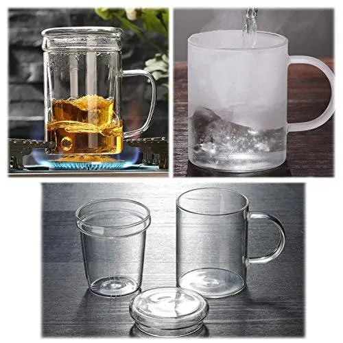 Octavius Borosilicate Glass Green Tea Cup with Infuser and Lid - 350 ml