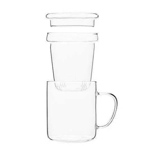 Octavius Borosilicate Glass Green Tea Cup with Infuser and Lid - 350 ml
