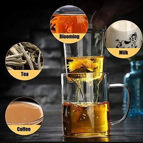 Octavius Borosilicate Glass Green Tea Cup with Infuser and Lid - 350 ml