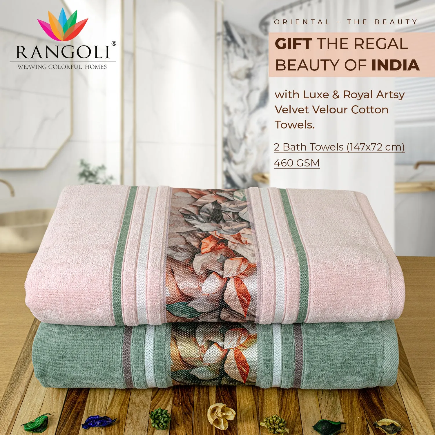 Oriental 450 GSM Bath Towels Set Of 2 | Ultra Soft & Highly Absorbent Towels