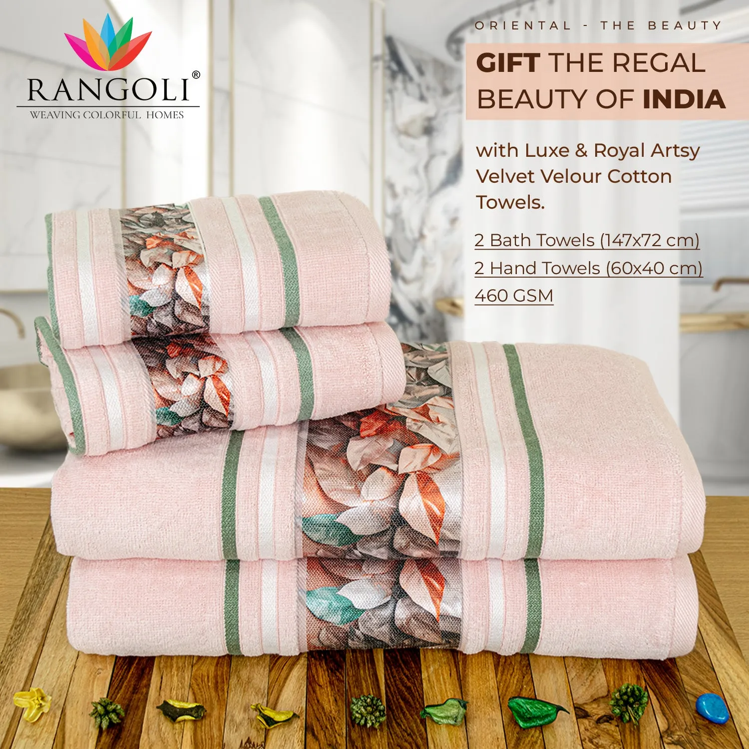 Oriental 450 GSM Bath Towels Set Of 4 | Ultra Soft & Highly Absorbent Towels