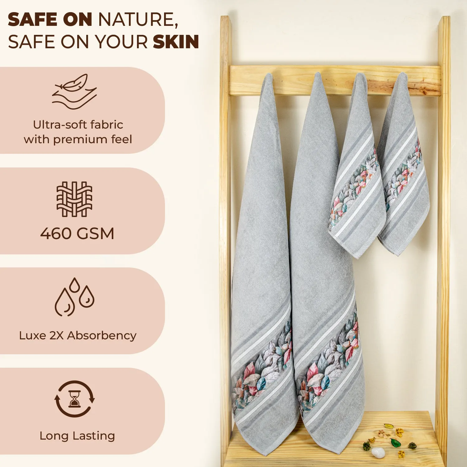 Oriental 450 GSM Bath Towels Set Of 4 | Ultra Soft & Highly Absorbent Towels