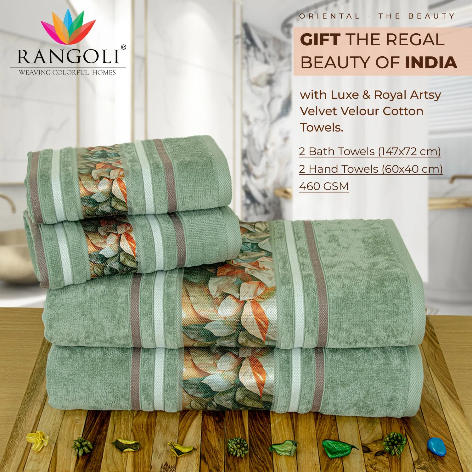 Oriental 450 GSM Bath Towels Set Of 4 | Ultra Soft & Highly Absorbent Towels