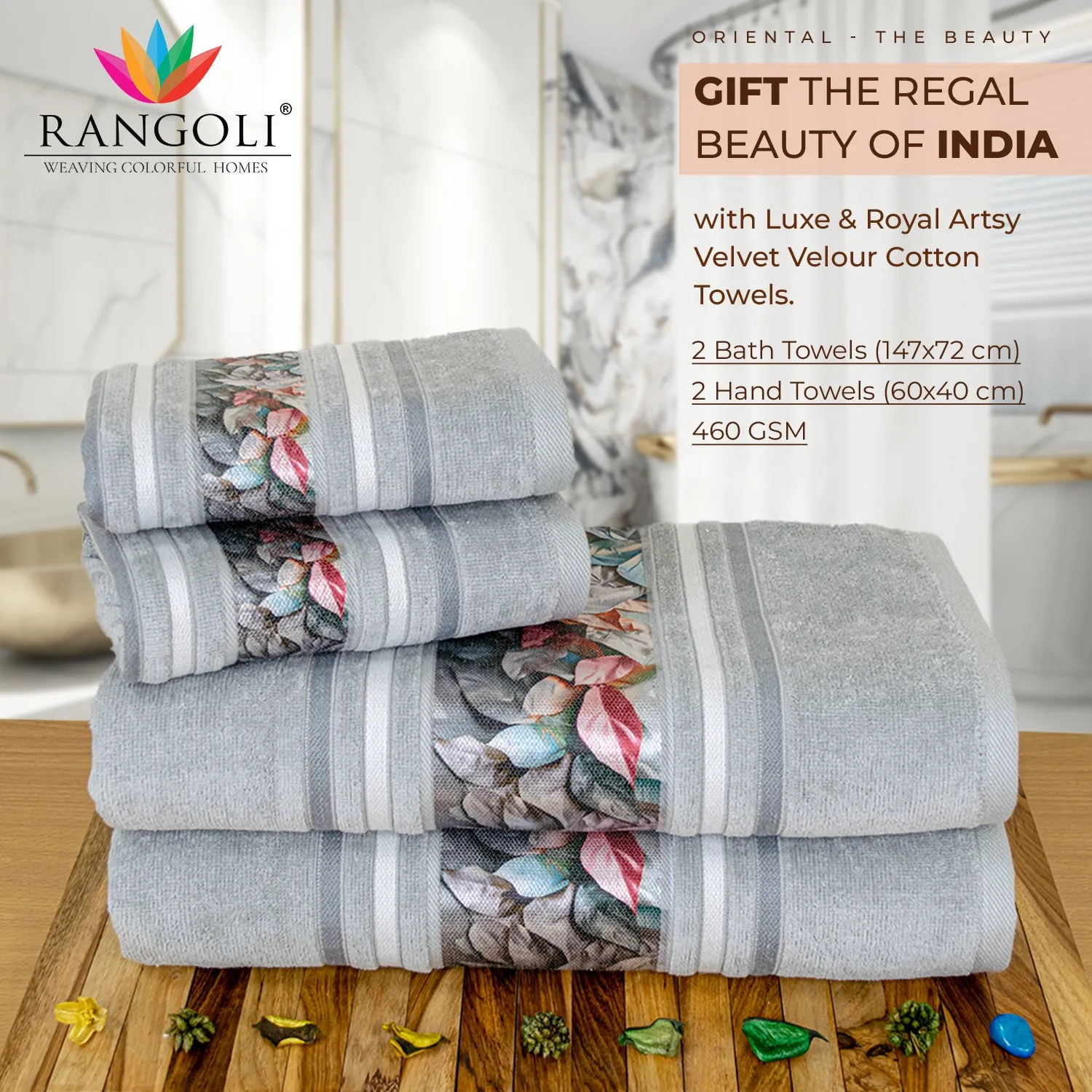 Oriental 450 GSM Bath Towels Set Of 4 | Ultra Soft & Highly Absorbent Towels
