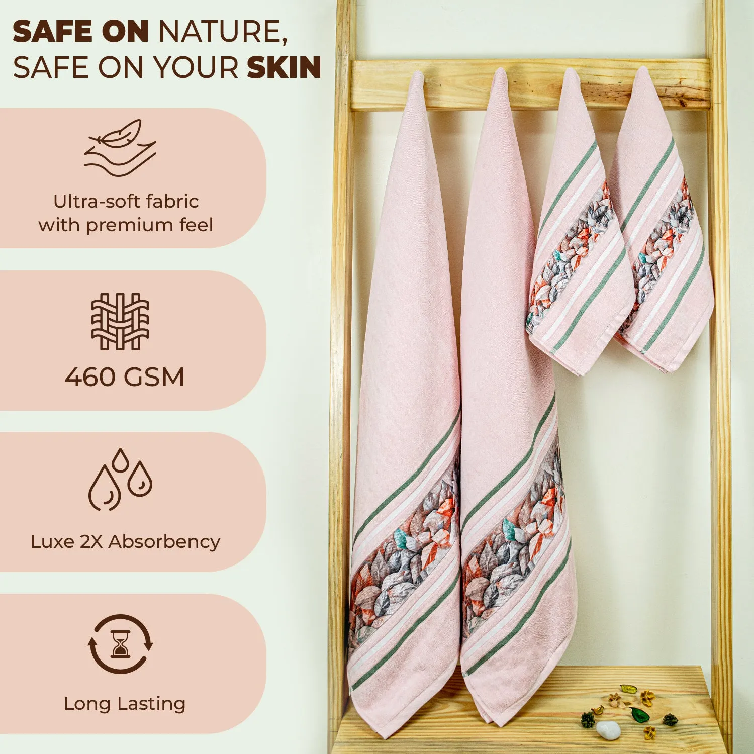 Oriental 450 GSM Bath Towels Set Of 4 | Ultra Soft & Highly Absorbent Towels
