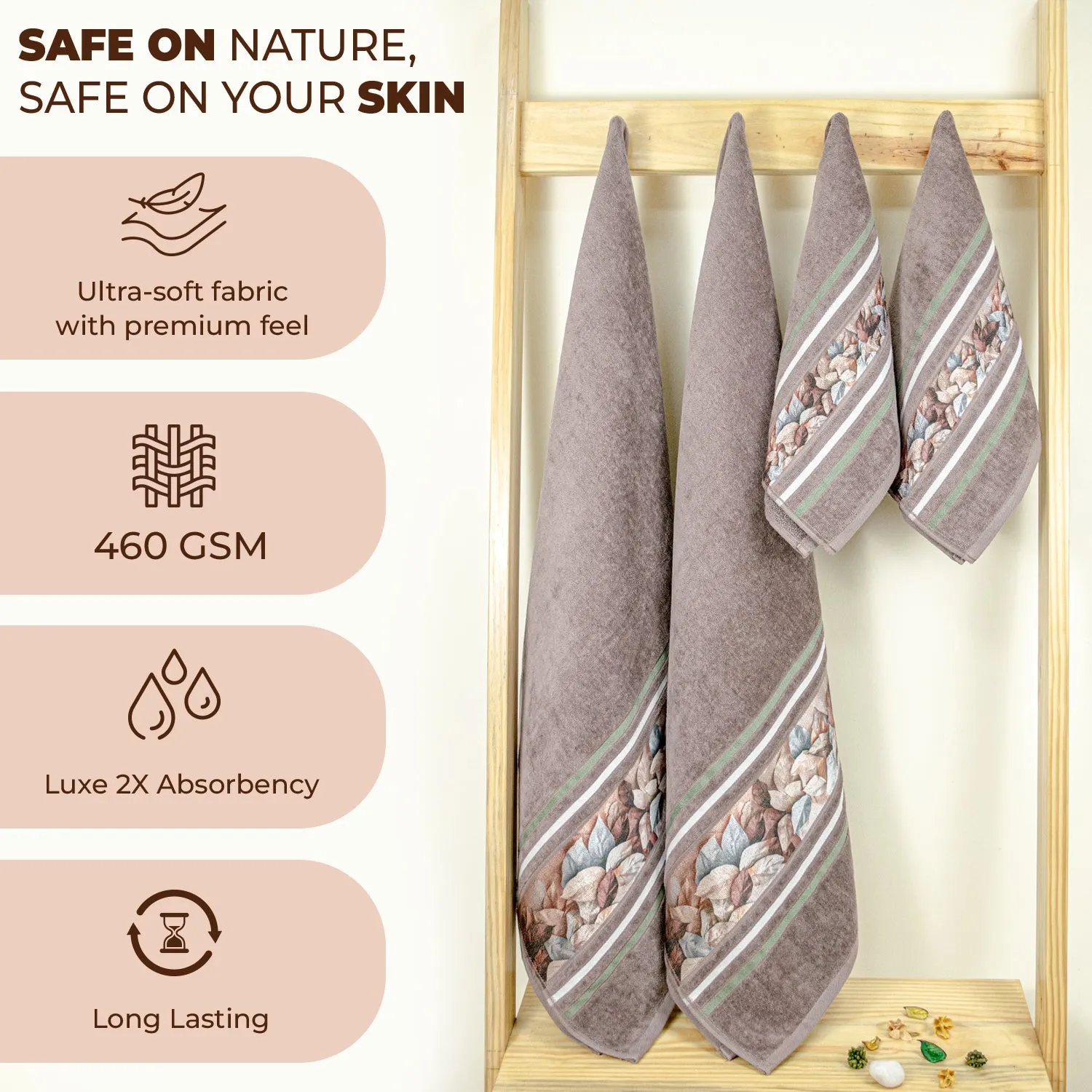 Oriental 450 GSM Bath Towels Set Of 4 | Ultra Soft & Highly Absorbent Towels