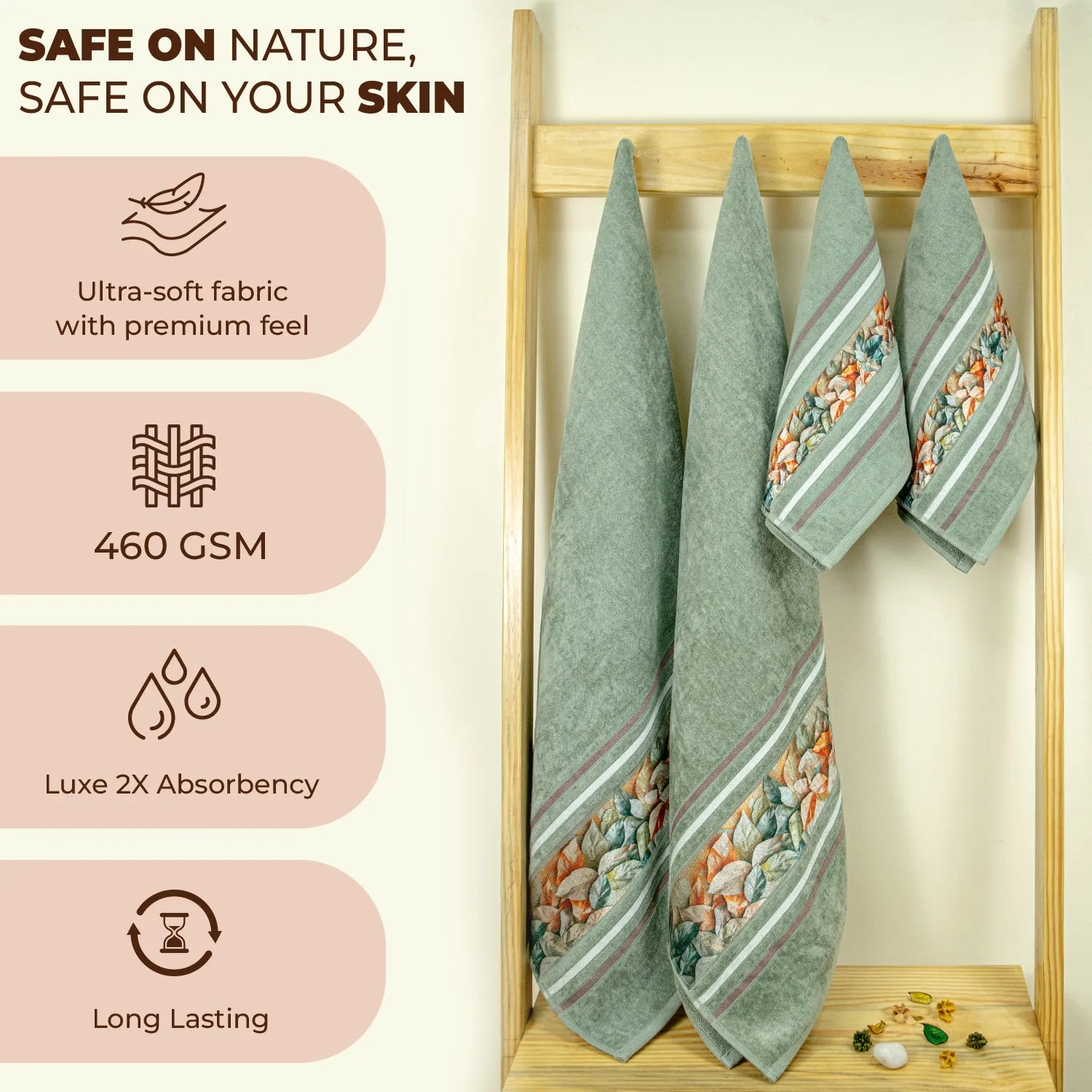 Oriental 450 GSM Bath Towels Set Of 4 | Ultra Soft & Highly Absorbent Towels