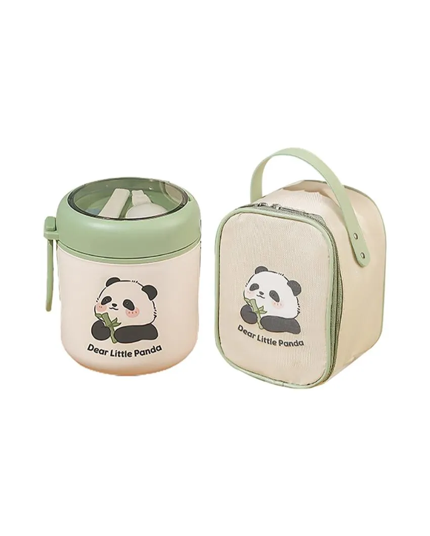 Panda Theme Stainless Steel Spoon & Soup Salad Tiffin Box With Insulated Bag