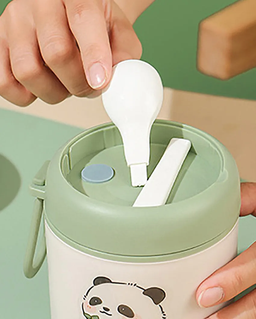 Panda Theme Stainless Steel Spoon & Soup Salad Tiffin Box With Insulated Bag