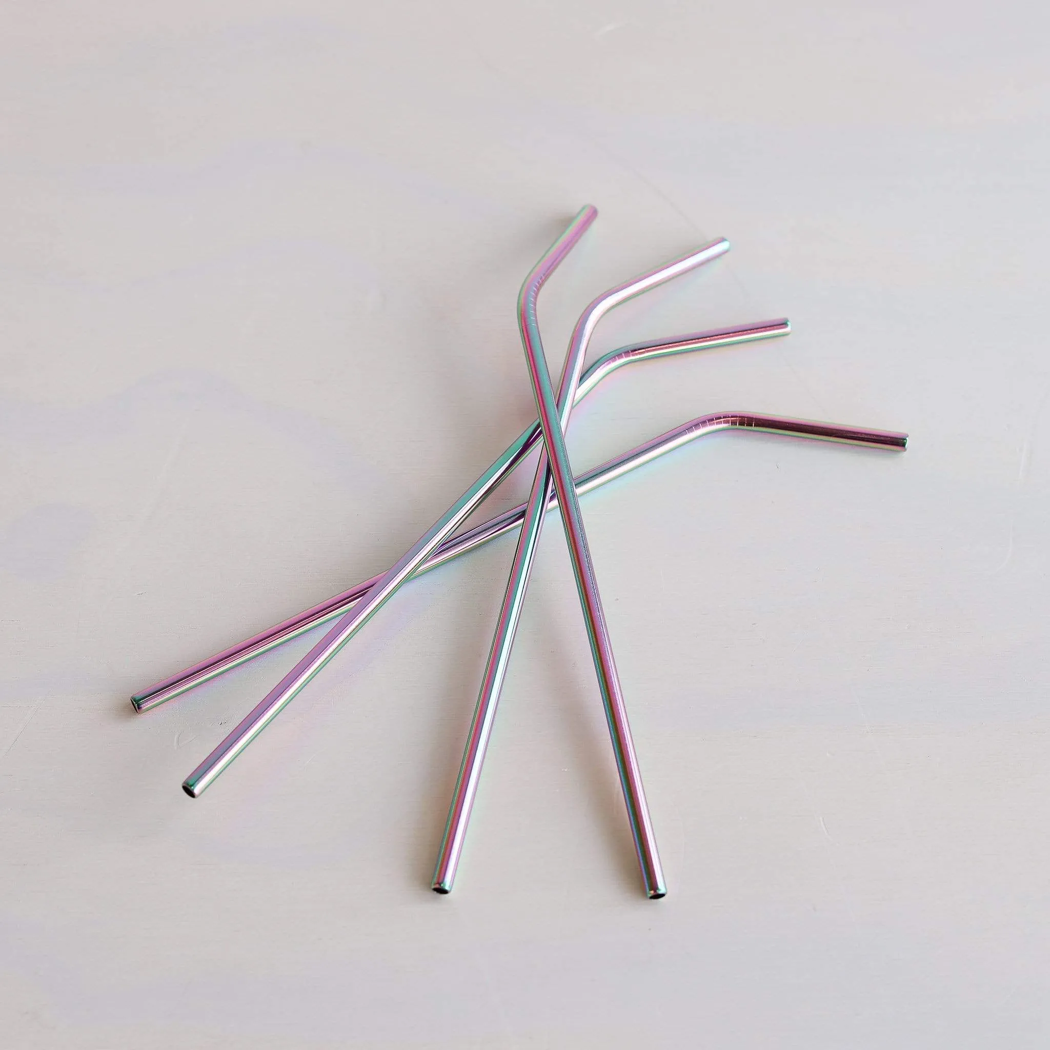 Rainbow Stainless Steel Drinking Straws - Pack of 4