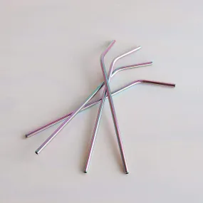 Rainbow Stainless Steel Drinking Straws - Pack of 4