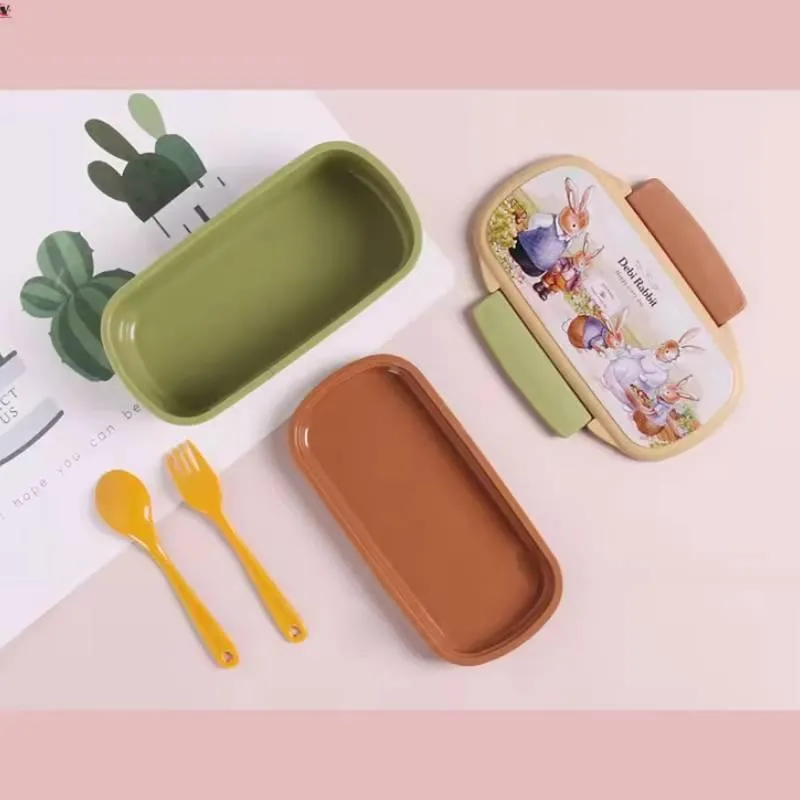 Rectangular Rabbit Plastic Bento Lunch Box for Kids
