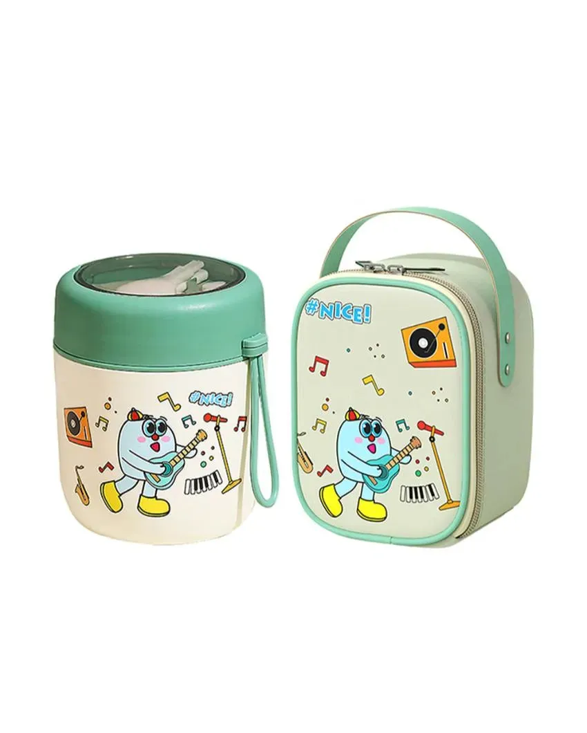 Rockstar Theme Stainless Steel Spoon & Soup Salad Tiffin Box with Insulated Bag