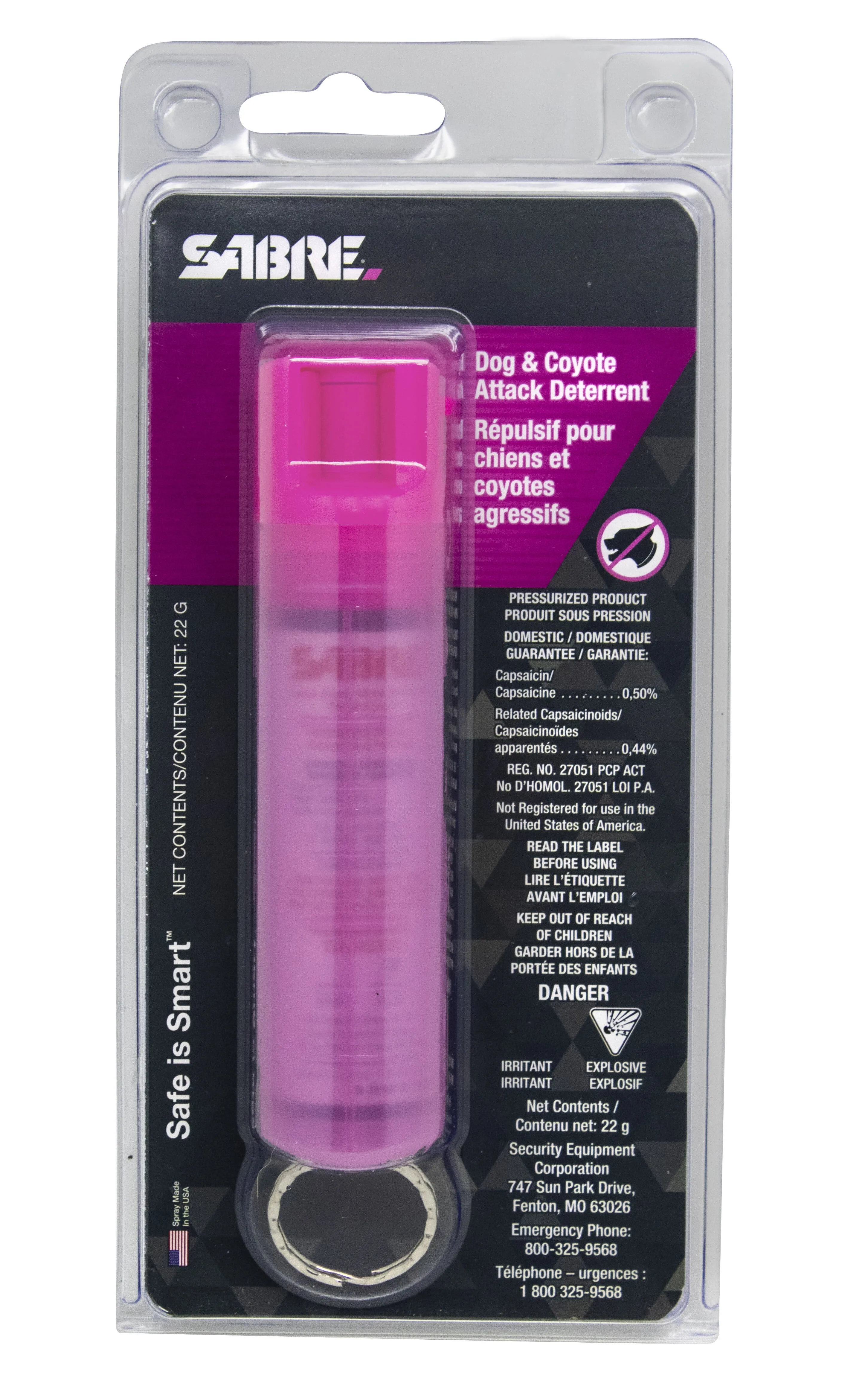 Sabre Dog Attack Deterrent with protective case and key ring