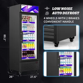 SDGR28''  Black Swing Glass Door Merchandiser Refrigerator with LED Lighting